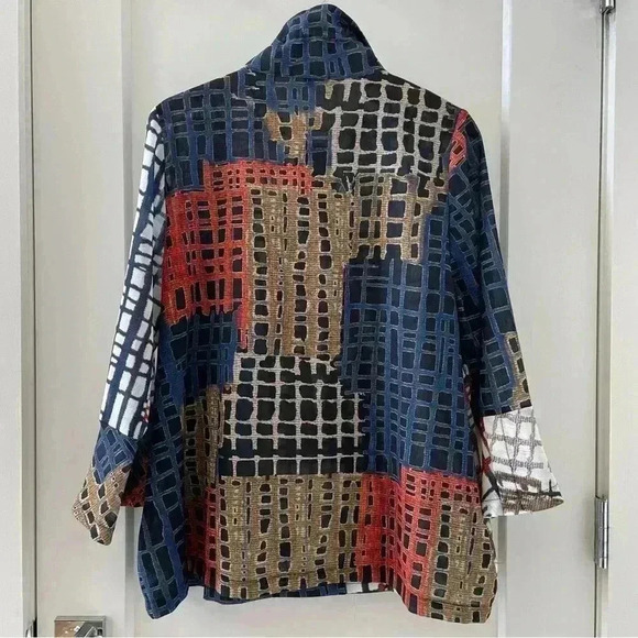 Damee COLOR BLOCK GRIDS Blouse Size M NWT - Picture 3 of 10